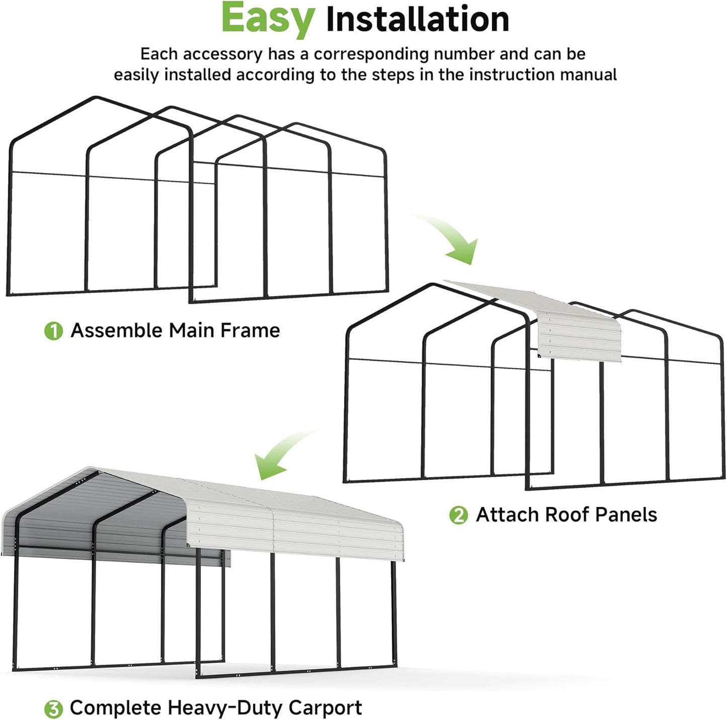 Real Relax 10×15FT Heavy Duty Carport, Metal Car Port Multi-Use Outdoor Storage Cars, Boats, Trucks, Galvanized Metal Roof, Cream White