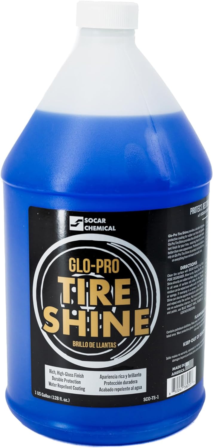 Glo-Pro Tire Shine, 128 oz, 1 Gallon, High Gloss Tire Dressing, Professional Wet Tire Dressing, Water Repellant, Long Lasting