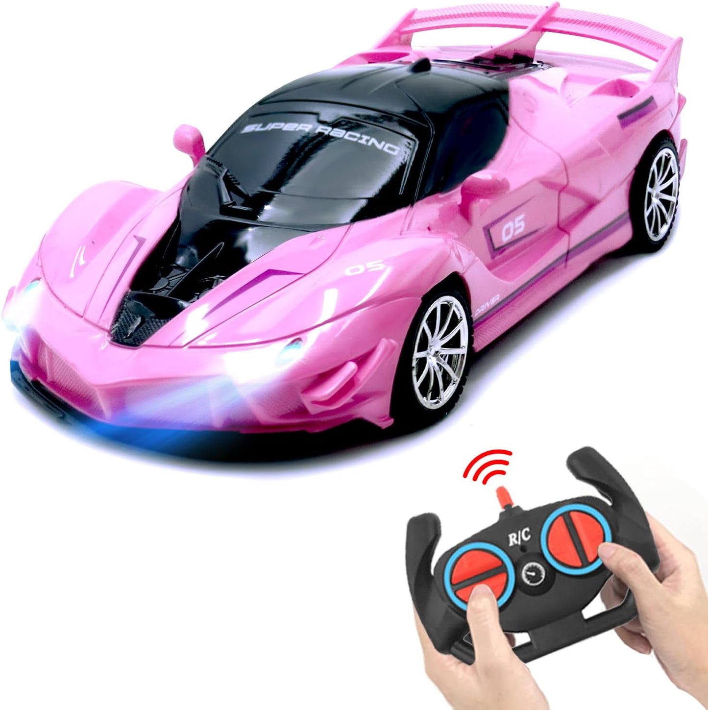 Remote Control Car, Pink RC Cars for Girls, Rechargeable RC Racing, 2.4Ghz Electric Power On Road High Speed Drift Model Vehicle Toy with Led Headlight, Birthday for Kids Age 3+