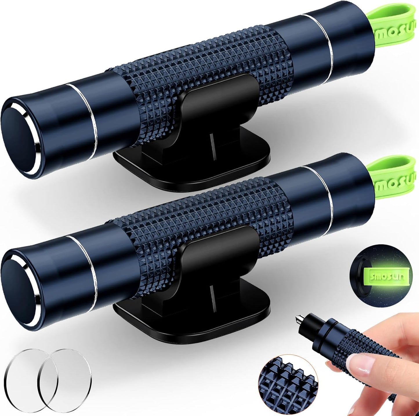 Window Breaker - SafeHammer Glass Breaker Under Water, Upgraded Antiskid, Car Hammer Seatbelt Cutter Car Window Breaker Emergency Escape Tool, Safe hammer Glass Breaker for New Cars (2PCS Blue)