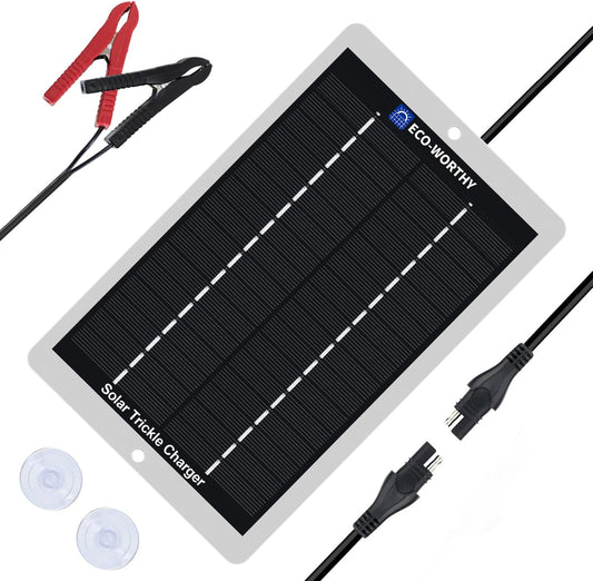 ECO-WORTHY Solar Battery Charger 12 Volt Waterproof Portable Power Solar Panel Solar Trickle Car Battery Charger Maintainer for Car Truck Boat RV Motorcycle Marine Trailer Battery，Plug and Play