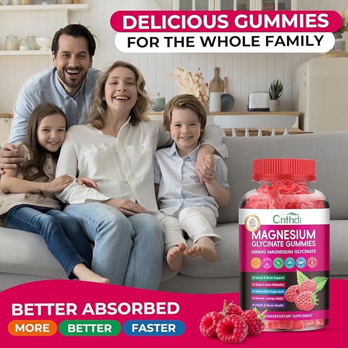 Magnesium Glycinate Gummies 600mg, High Absorption Magnesium Gummies with L-Threonate, Calcium, Vitamin B6, D3, Sugar Free Chews for Men & Women Relaxation, Stress Relief, Night Rest
