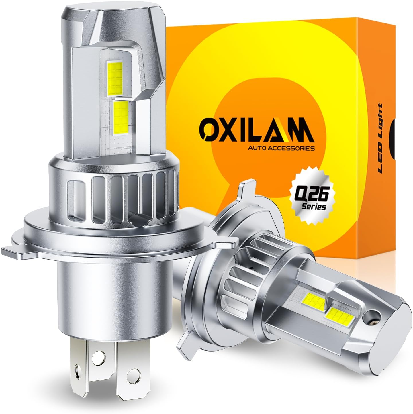 OXILAM H4 9003 Light Bulb, 20000LM 600% Brighter, 6500K Cool White, Mini 1:1 Size Design, Canbus Error Plug-and-Play H4 9003 HB2 Light Bulb, Pack of 2