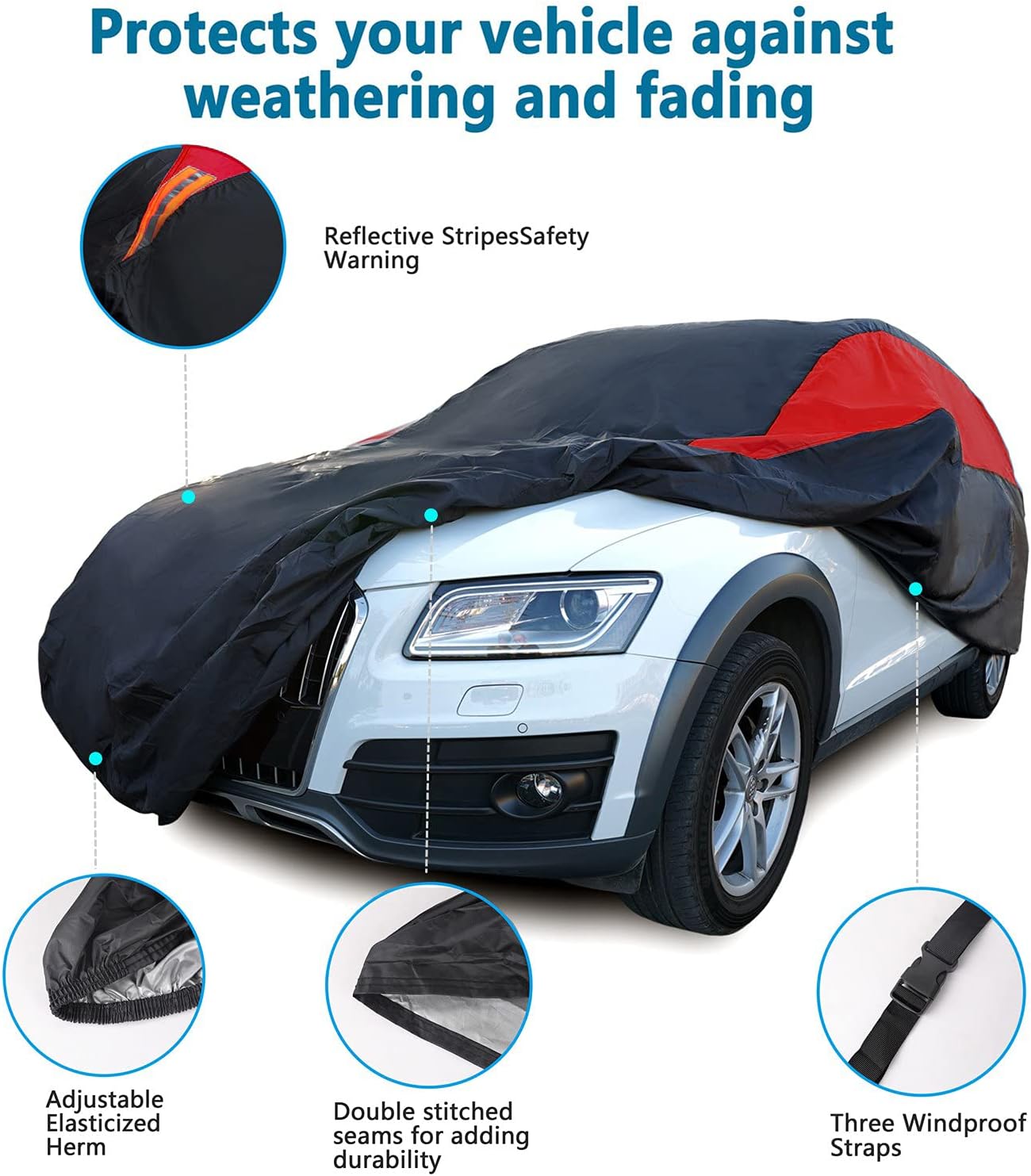 MORNYRAY Car Cover Waterproof All Weather Windproof Snowproof UV Protection Outdoor Indoor Full car Cover, Universal Fit for SUV (Fit SUV Length 181-190 inch)
