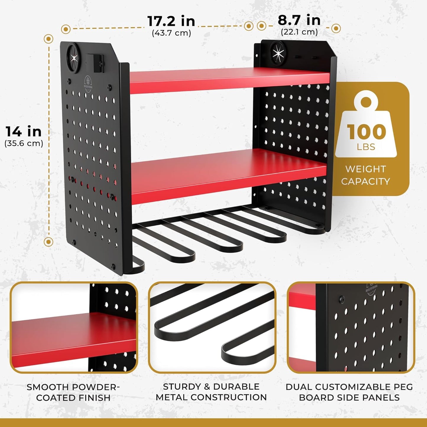 Power Tool Organizer-6 Drill Holder Wall Mount, 3 Tier Heavy-Duty Hand Tool Storage Rack, Utility Racks, Drill Holder, 2 Pegboard Sides - Garage Storage Cordless Tool Organizer (Red)