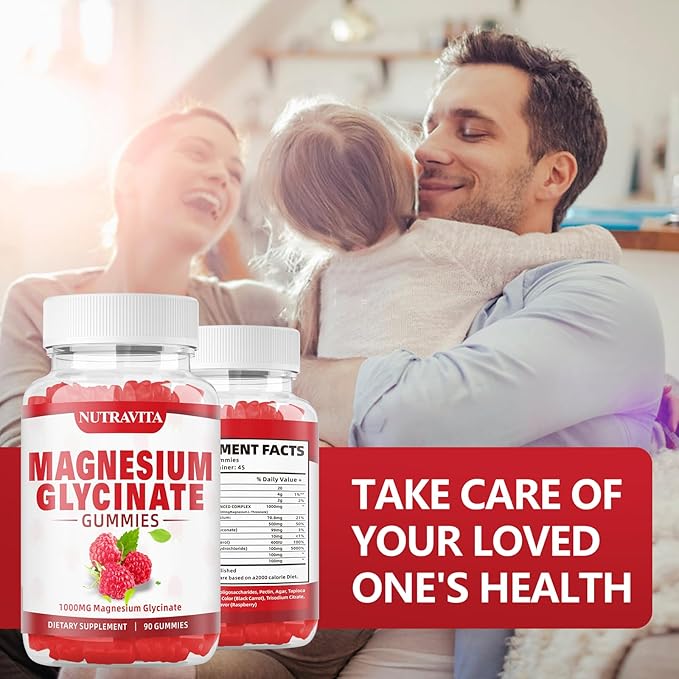 Magnesium Glycinate Gummies 1000mg with Magnesium L - Threonate,Chelated Magnesium Potassium Complex Supplement with VitD, B6, CoQ10, Calcium,Supports for Memory, Calm, Mood - 90 Gummies