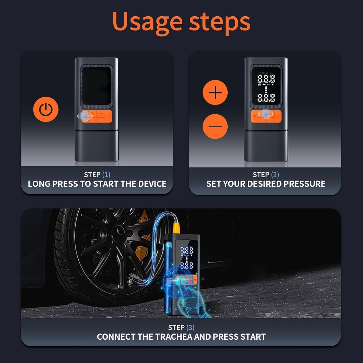 Tire Inflator, 150PSI Portable Air Compressor with Digital Gauge, Fast Cordless Inflation, Auto Shut-Off, Rechargeable Pump for Car, Motorcycle, Bike, and Sports Balls