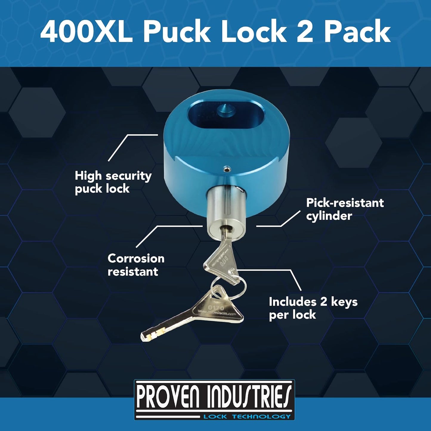 Proven Industries Model 400XL Puck-Lock Set, Made in The USA, Pack of 2, (Blue)