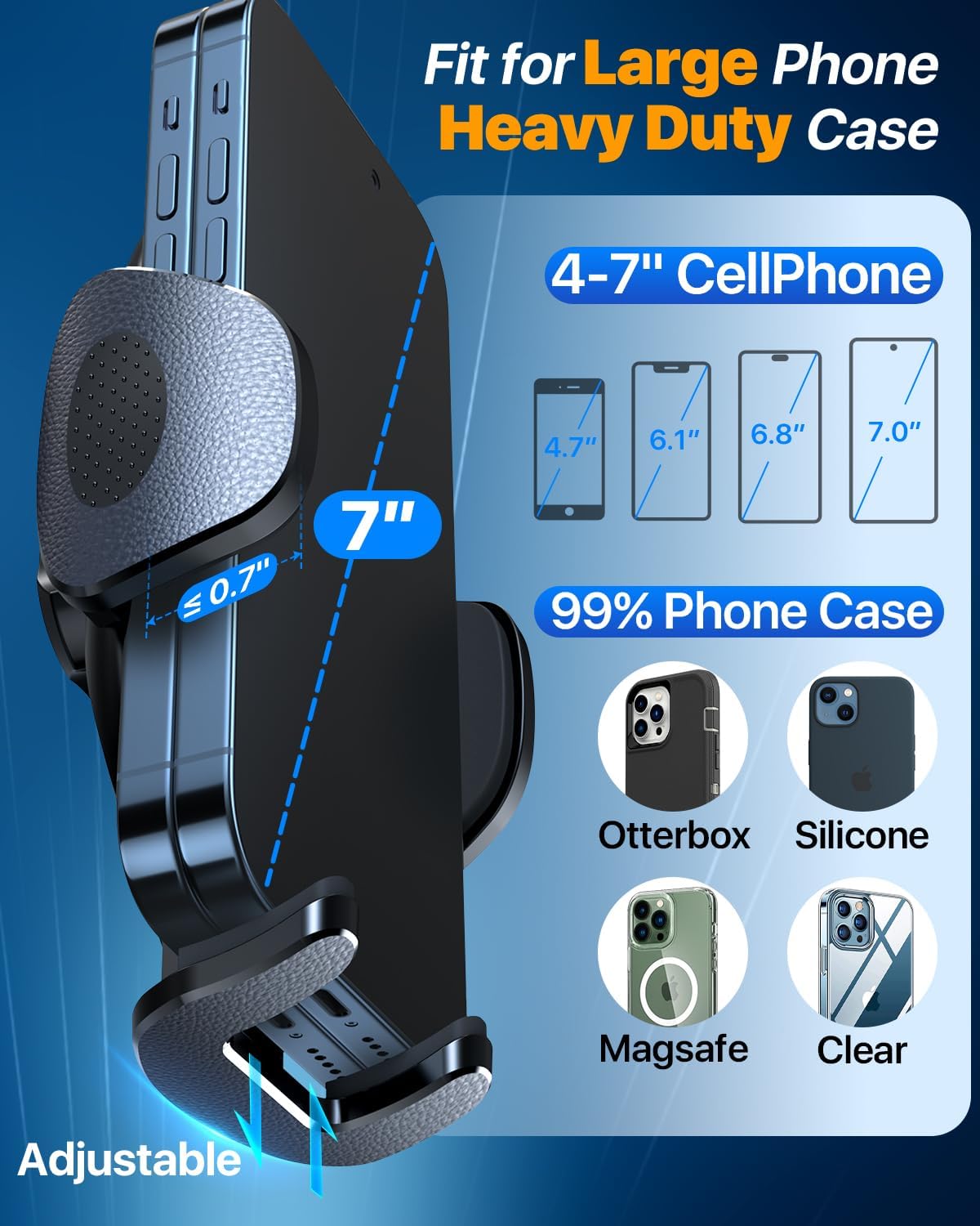 HTU 【Military-Grade Suction】 2025 Cell Phone Holder for Car【Flexible Telescopic Arm】 Car Phone Mount Stand for Dashboard Windshield for iPhone 16 Pro Max 15 14 13 12 Samsung Truck Jeep, Dark Blue