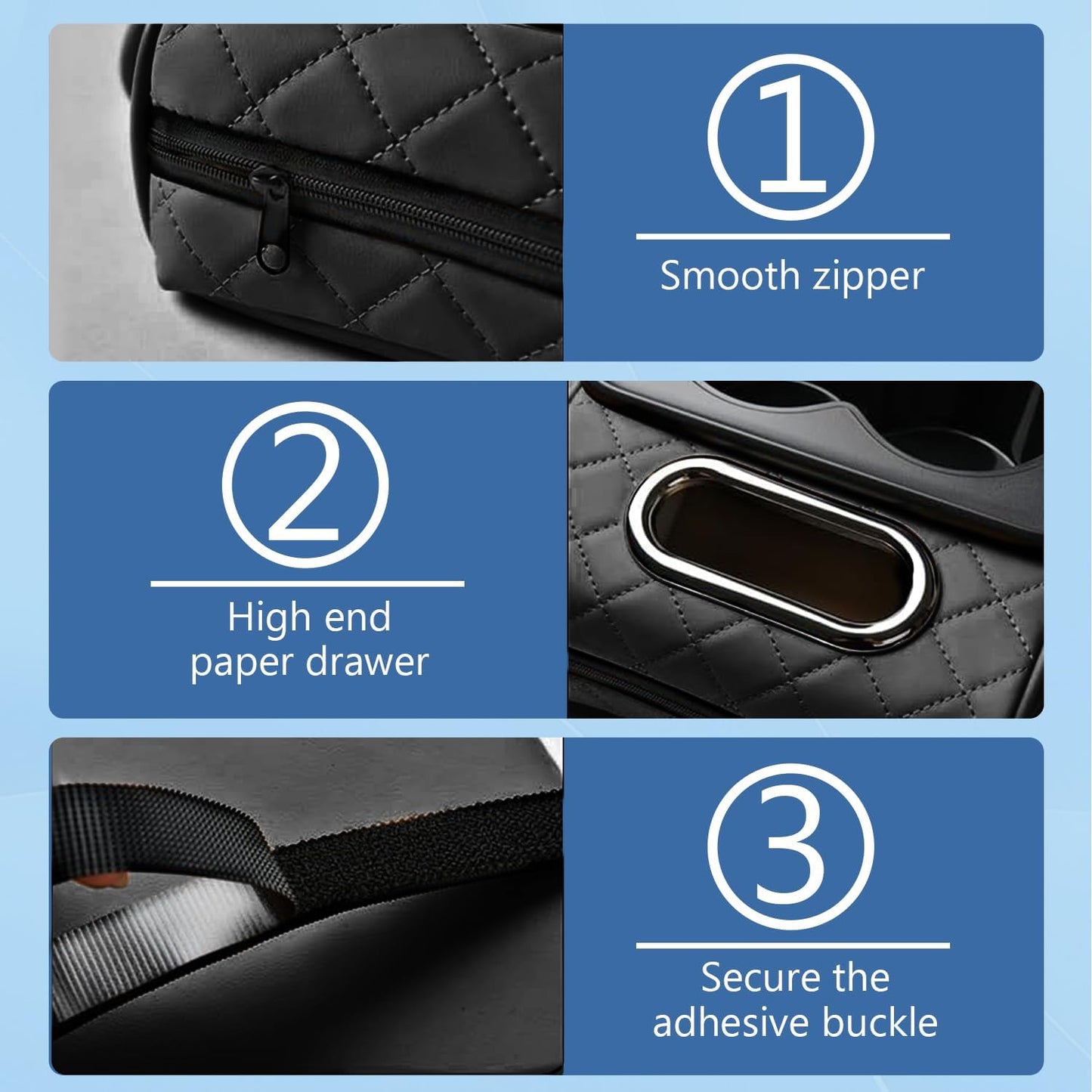 Universal Car Armrest Cushion Organizer, Leather Armrest Cover for Car, 5-in-1 Center Console Cover with Cup Holder, Tissue Box Slot, Mobile Phone Storage Slot, Black