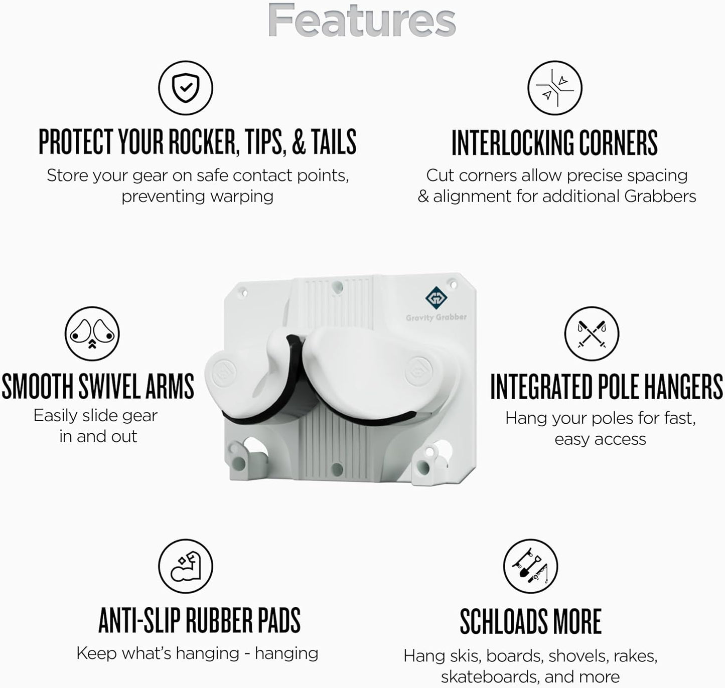 Ultimate Ski & Snowboard Wall Rack | Secure, Non-Slip Storage | Fits Any Ski/Board | Garage Organization | Ski Storage Rack | Snowboard Storage Rack | Winter Gear Organizer | 6 Pck