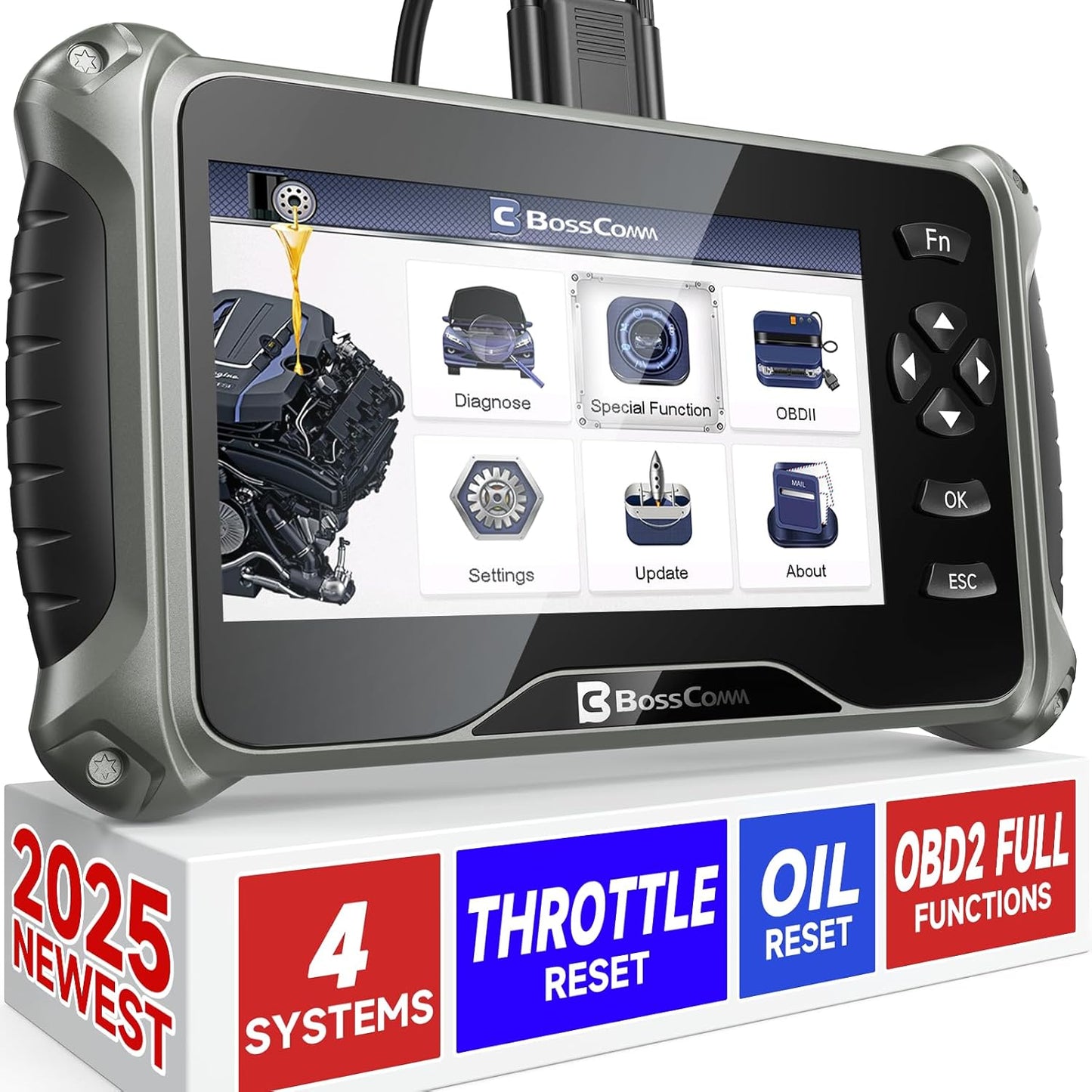 BOSSCOMM IF740 OBD2 Scanner, 4 Systems ABS/SRS/Transmission/Check Engine Code Reader Scan Tool with Oil＆Throttle Resets, Car Scanner Diagnostic Tool for All Cars, Easy to Use, Lifetime Free Update