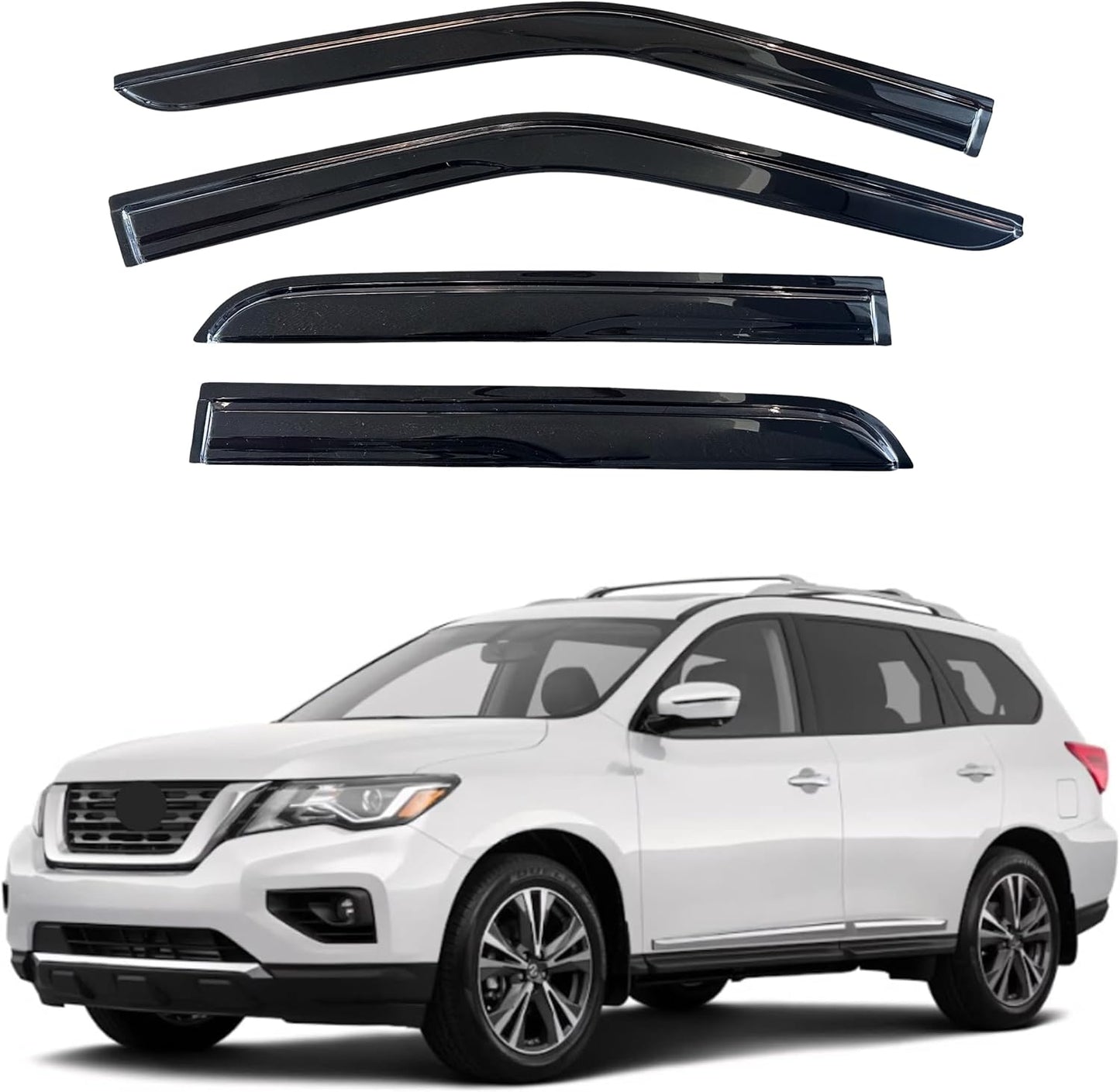 KPY Window Visor Compatible with Nissan Pathfinder 2013-2021, 4PC Rain Guard Side Window Vent Deflectors Tape-On Mugen Style, 2013 2014 2015 2016 2017 2018 2019 2020 2021