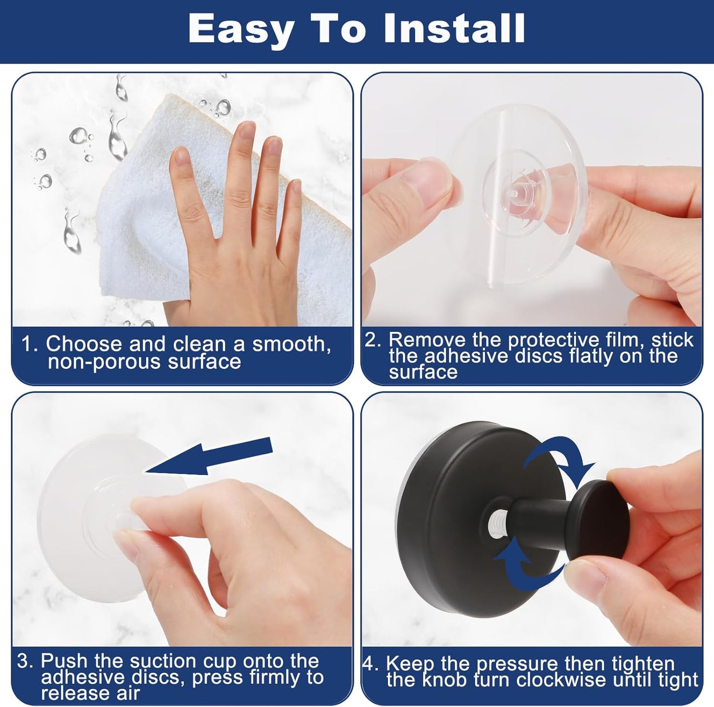 4 PCS Suction Cup Hooks for Shower, Hooks for Inside Shower, Removable Towel Hooks for Bathroom Wall, Kitchen, Glass, Tile, Mirror, Bath Robe Looafh Hook for Hanging (Black)