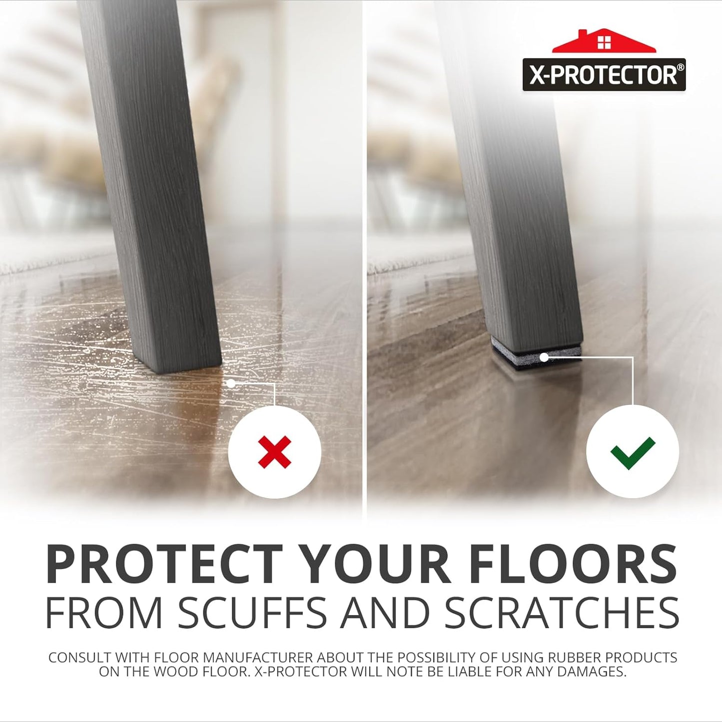 Non Slip Furniture Pads X-PROTECTOR - 16 pcs 2" - Premium Furniture Grippers! Rubber Feet Hardwood Floor Protectors for Furniture Legs - Couch Stoppers - Keep Your Furniture in Place Forever!