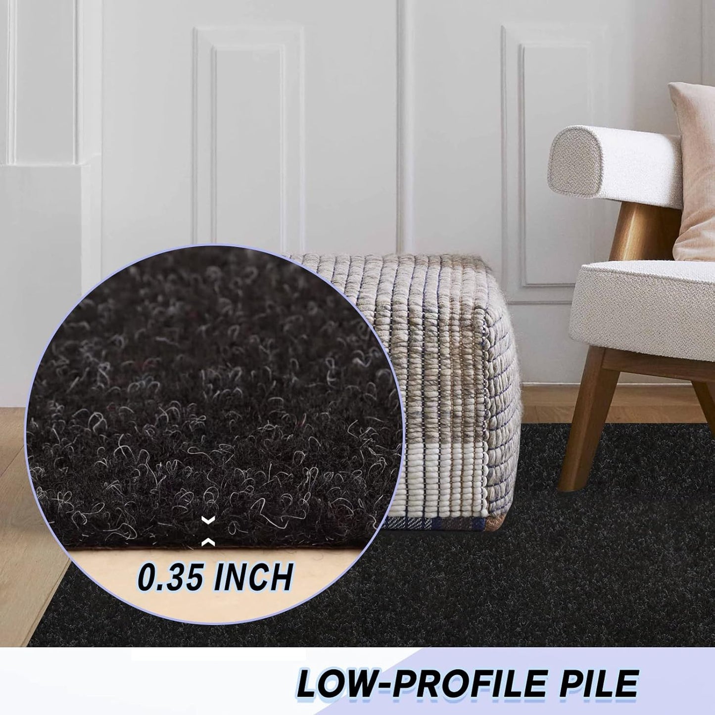 Custom Size Backed Non-Slip Area Rugs Runner, Easy Clean, Waterproof Runner Rugs for Hallway Entryway, Kitchen, Laundry, 2FT x 4FT, Black