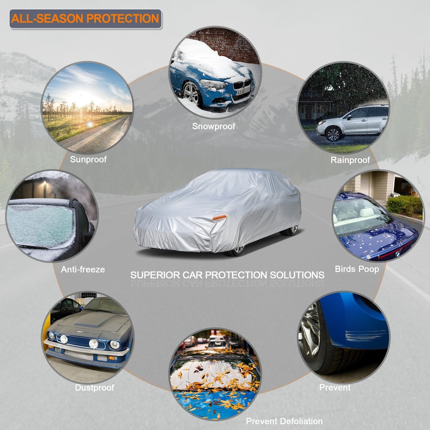 Kayme 6 Layers Car Cover Waterproof All Weather for Automobiles, Outdoor Full Cover Sun UV Snow Protection, Universal Fit for Ford Shelby, Chevy Camaro/Corvette, Lexus RC LC, Etc. (186-193 inch).