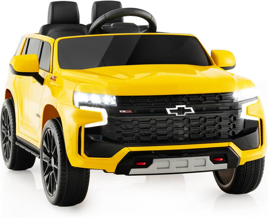 HONEY JOY Ride On Truck, 12V Licensed Chevrolet Tahoe, Chevy Electric Vehicle for Kids, Soft Start, Music, Lights, Battery Powered Ride On Car Toy with Remote Control, Gift for Boys Girls (Yellow)