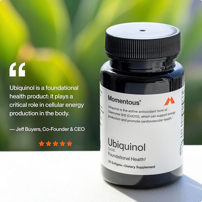 Momentous Ubiquinol - 42 g Plant-Based CoQ10 Softgel Supplement for Foundational Health Support - NSF Certified for Sport - GMO- & Gluten-Free - 30 Servings