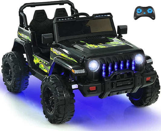 INFANS Kids Ride on Car Truck with 2.4G Remote Control, 12V Battery Powered Electric Cars for Kids w/3 Speeds, Battery Display, LED Lights, Safety Belt, Music & Horn, Bluetooth/FM/USB (Dark Black)