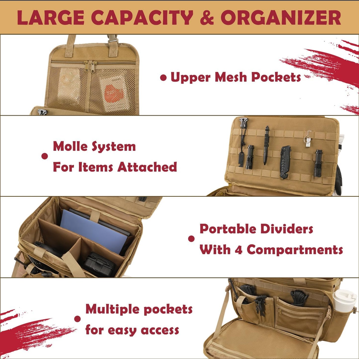 Patrol Bag Law Enforcement, Police Gear Car Front Seat Vehicle Organizer Bags with MOLLE System (Khaki)