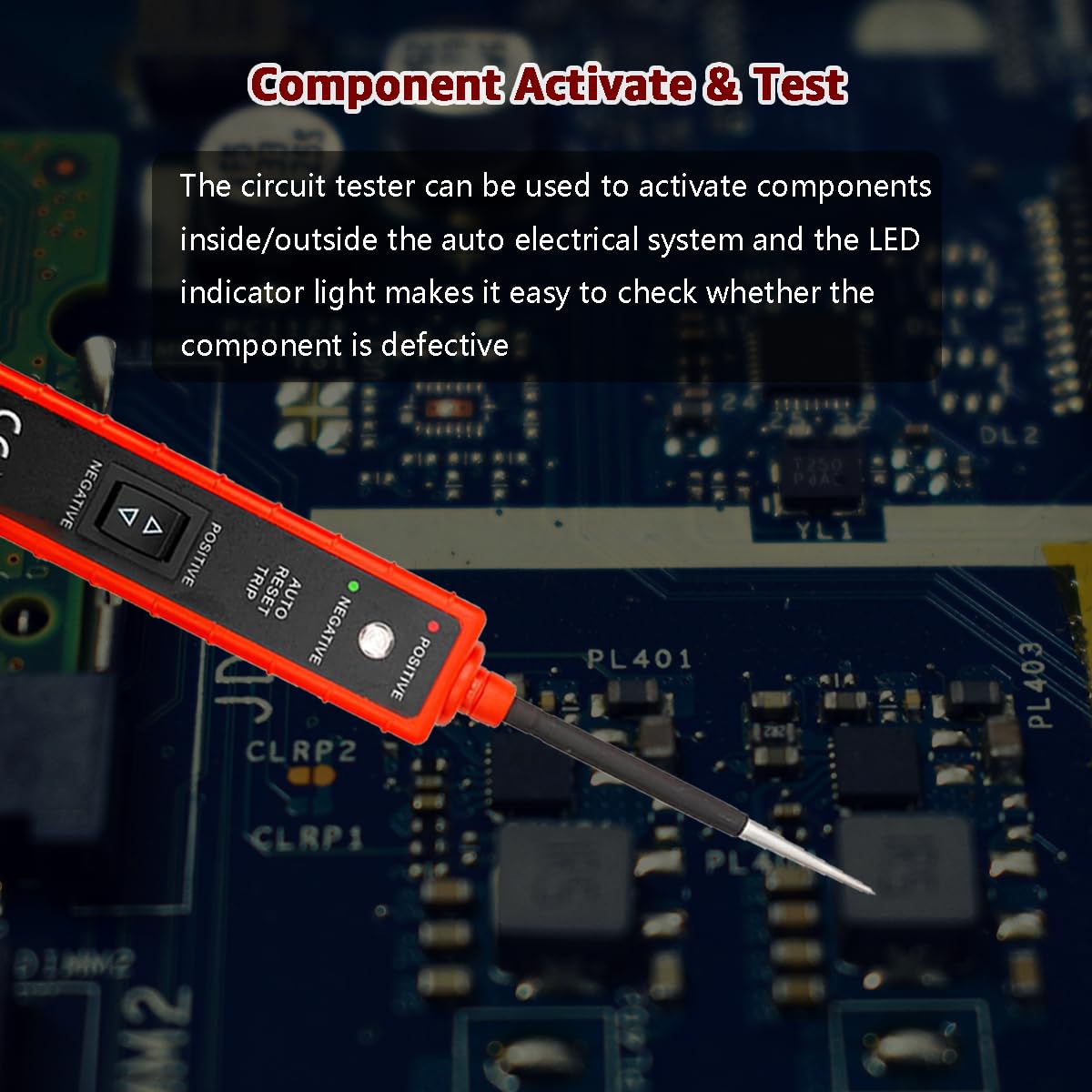 Power Circuit Probe Tester, 6V-24V DC Test Light, Automotive Short Circuit Located and Component Activated, 12V Auto Electrical Tester, Polarity Identify with LED Light, Overload Protection