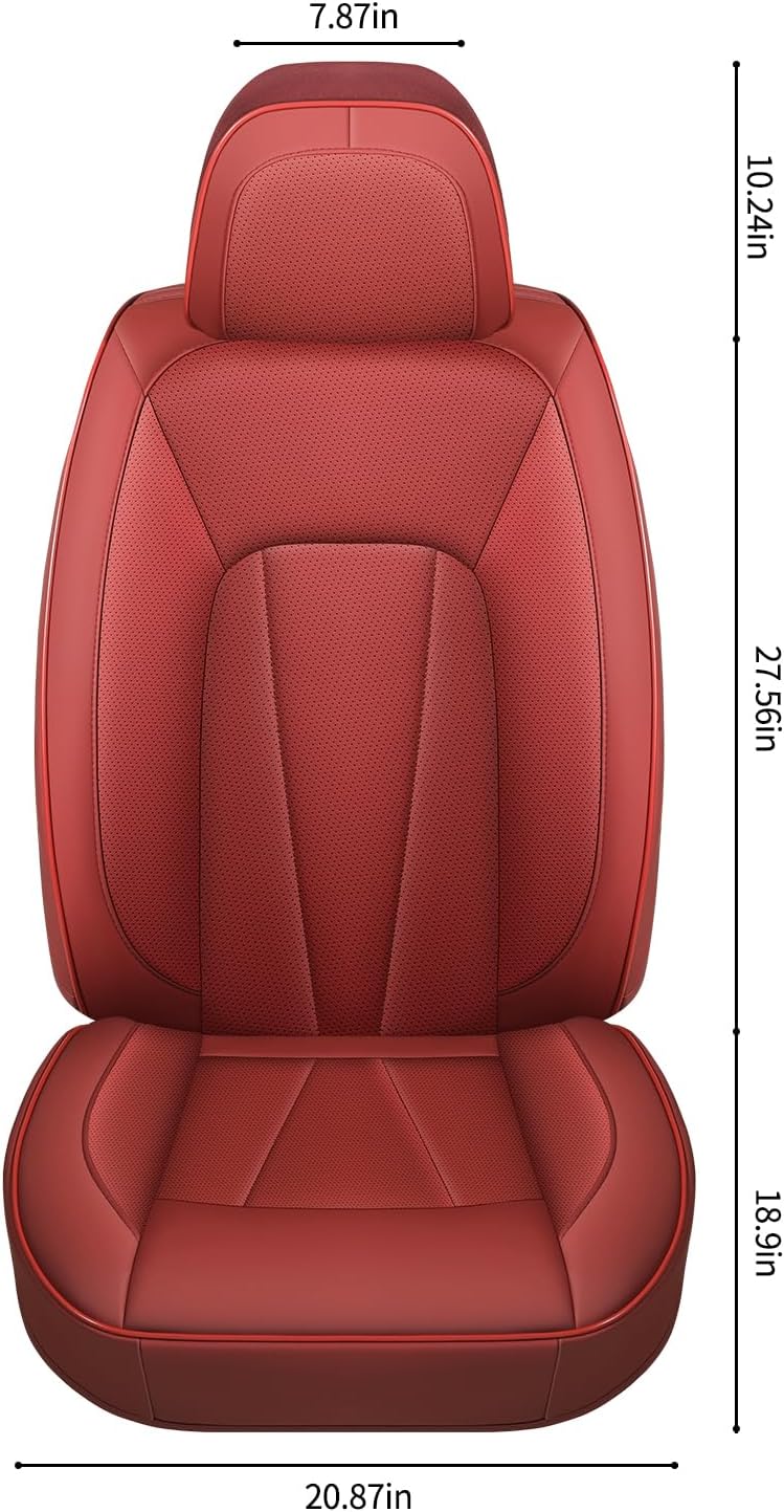 Red Car Seat Covers,Leather Car Seat Covers 2 Front Seats,Waterproof Breathable Full Wrapping Edge Seat Covers, Luxury Automotive Seat Protecor Covers for Most Cars
