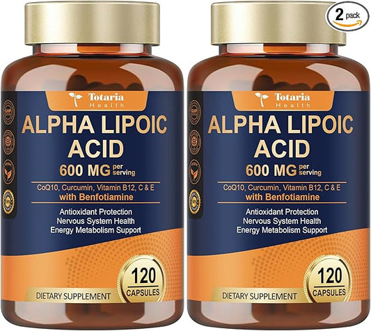 (2 Packs) Alpha Lipoic Acid 600mg with Benfotiamine 300mg - ALA Supplement for Neuropathy Support Nerve Health & Antioxidant, Cell Energy, Metabolism and Anti-Aging, Non-GMO, Gluten Free, Vegan