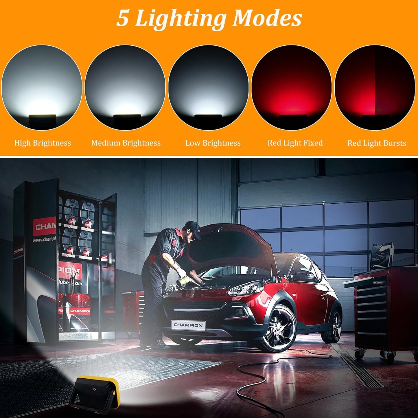 2 Pack Work Light Portable SMD LED Super Bright Rechargeable Flood Light Working Lamp Stand USB Cordless Battery Powered Worklight Tool for Outdoor Camping