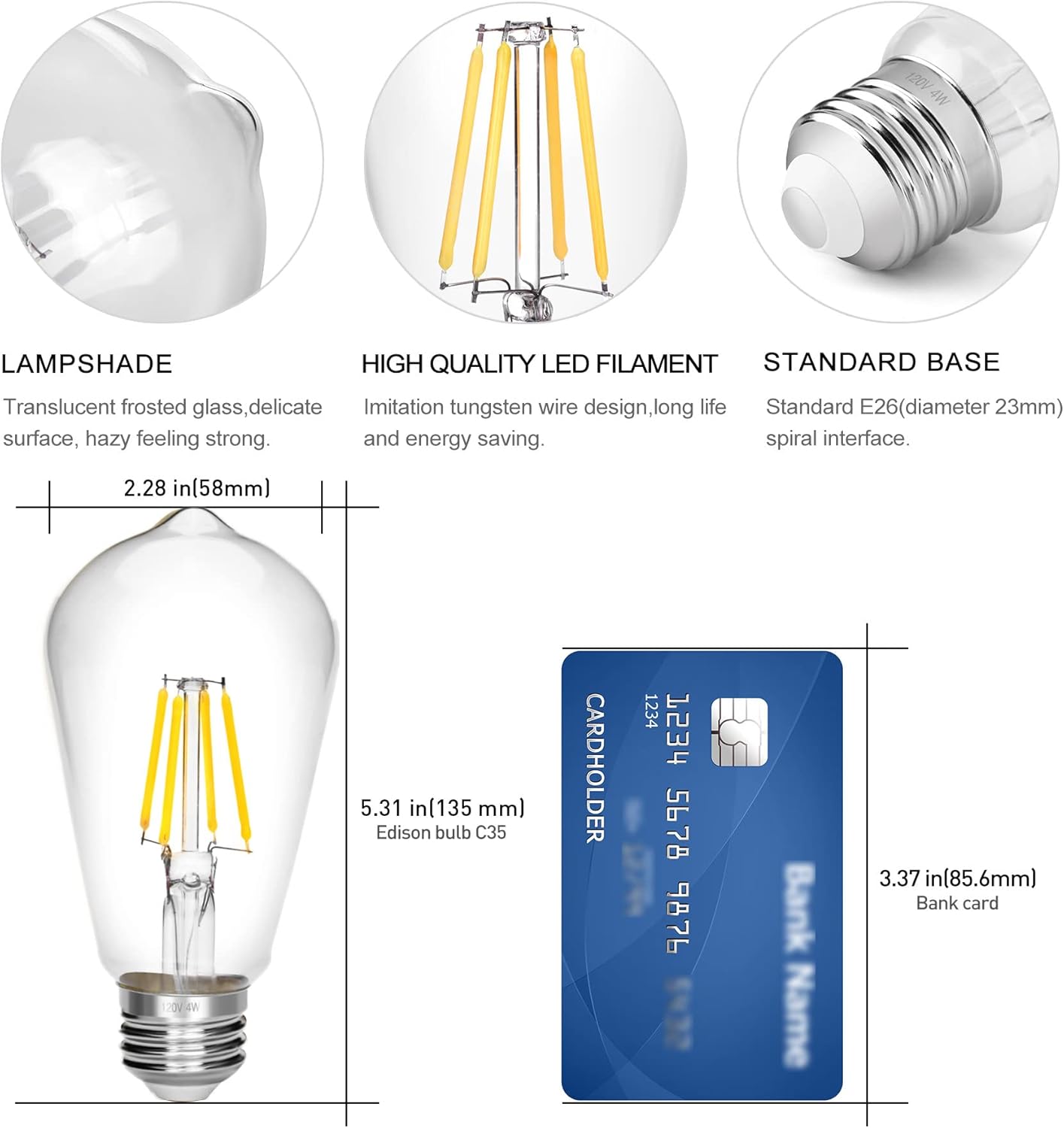 LED Edison Bulb 4W,Antique 40W Vintage Edison Bulb,E26 Light Bulb Non Dimmable Led Bulb 450 Lumens 4000K Daylight White,Pack of 3