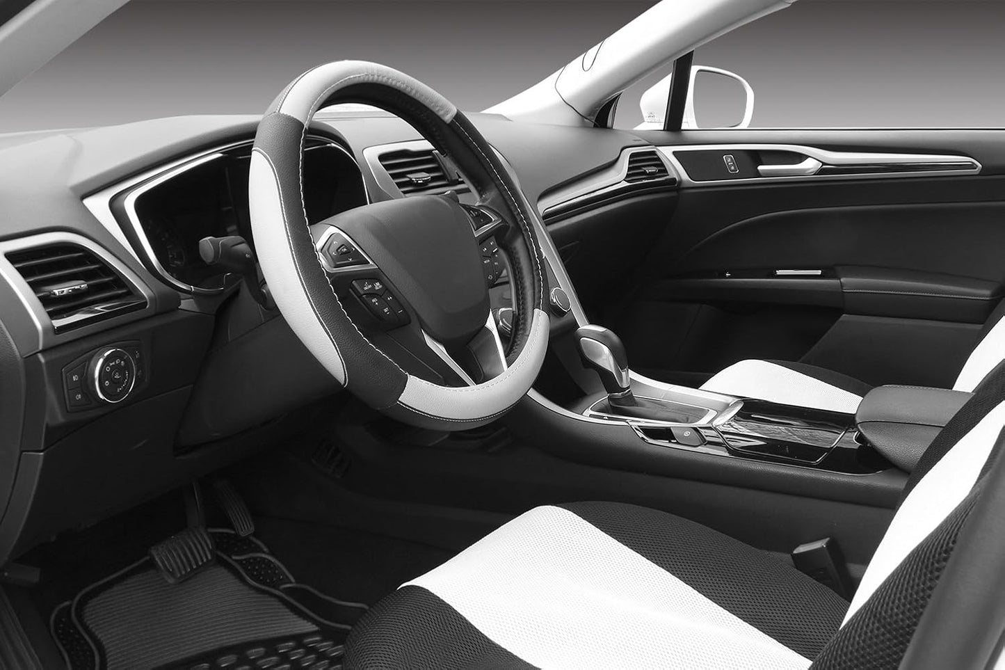 SEG Direct Black and Gray Microfiber Auto Car Steering Wheel Cover Universal 15 inch