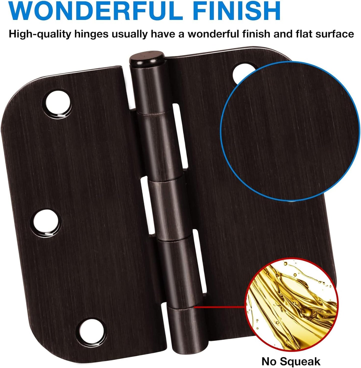 3 Pack 3 1/2 Inch Door Hinges Oil Rubbed Bronze 3.5 Inch Black Interior Hinge for Doors 5/8 Radius Corners 3 ½"Hardware Controls Heavy Duty Iron Flat Home House Decor Accessories Essentials