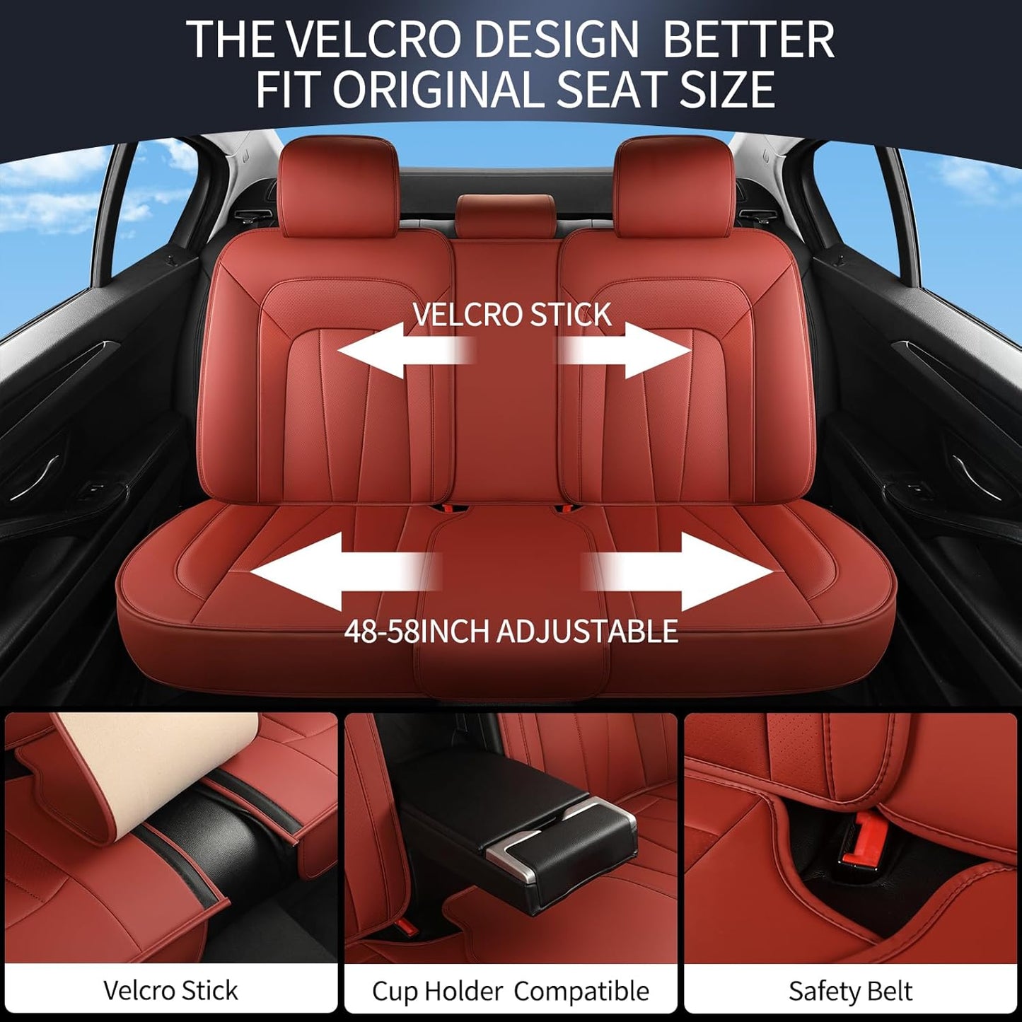 Car Seat Covers Full Set,Red Car Seat Covers,Leather Automotive Seat Covers,Breathable Waterproof Luxury Full Wrapping Edge Seat Covers Fit for Most Cars SUV and Sedans