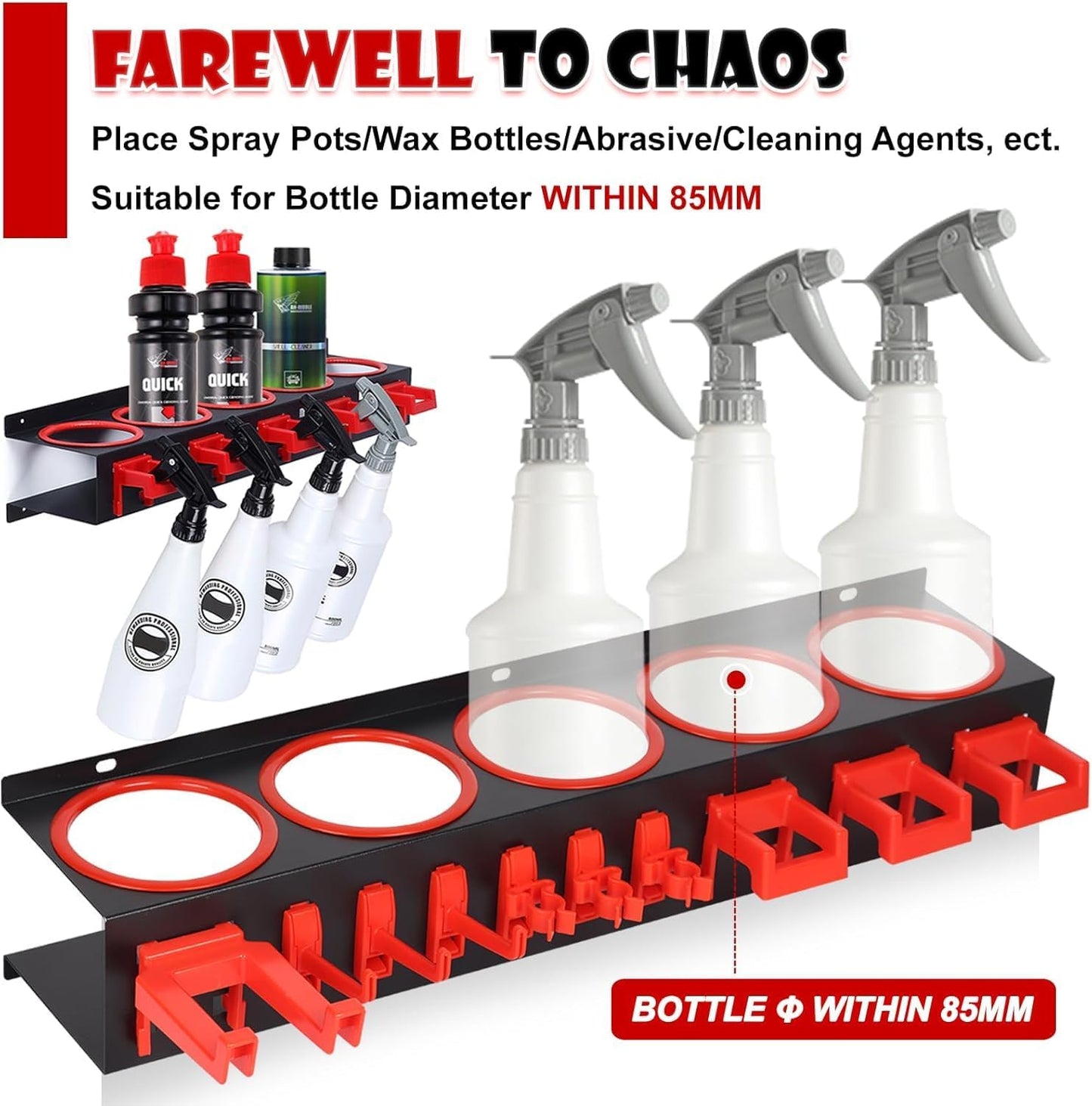 Spray Bottle Holders, Spray Bottle Rack Storage, Wall Mounted Spray Paint Can Rack,2 Pack Spray Bottles Holders Wall Mount, Spray Can Holder Rack,Cleaning Detailing Tools