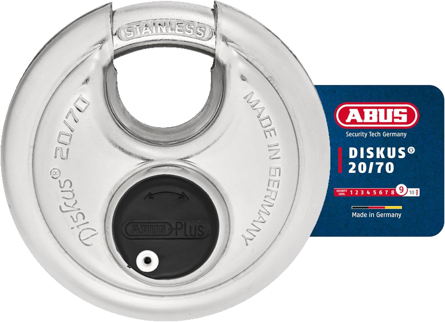 ABUS Diskus 20/70 Heavy Duty Stainless Steel Disk Padlock - Rustproof Lock with 3/8" Shackle - Made in Germany - Keyed Alike Code 323614
