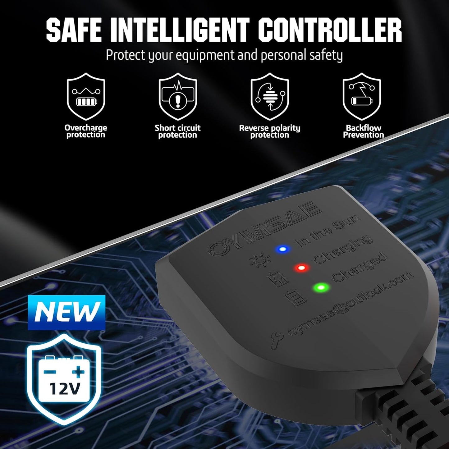 OYMSAE 30W 12V Solar Battery Charger Waterproof Solars Battery Maintainer,Portable Solar Panel Charger with Upgraded MPPT Controller for Car, Motorcycle, Boat, Marine, RV, Trailer, Tractor,Truck, etc