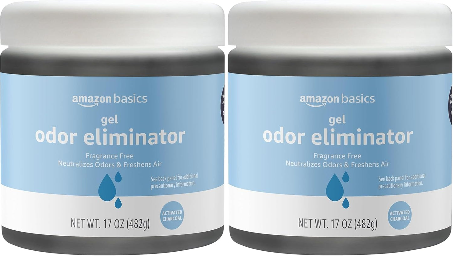 Amazon Basics Gel Odor Eliminator, Activated Charcoal, Fragrance Free, 17 Oz, Pack of 2
