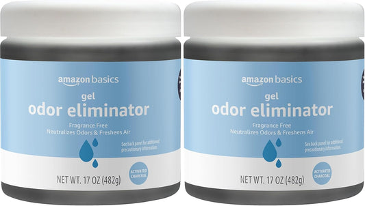 Amazon Basics Gel Odor Eliminator, Activated Charcoal, Fragrance Free, 17 Oz, Pack of 2