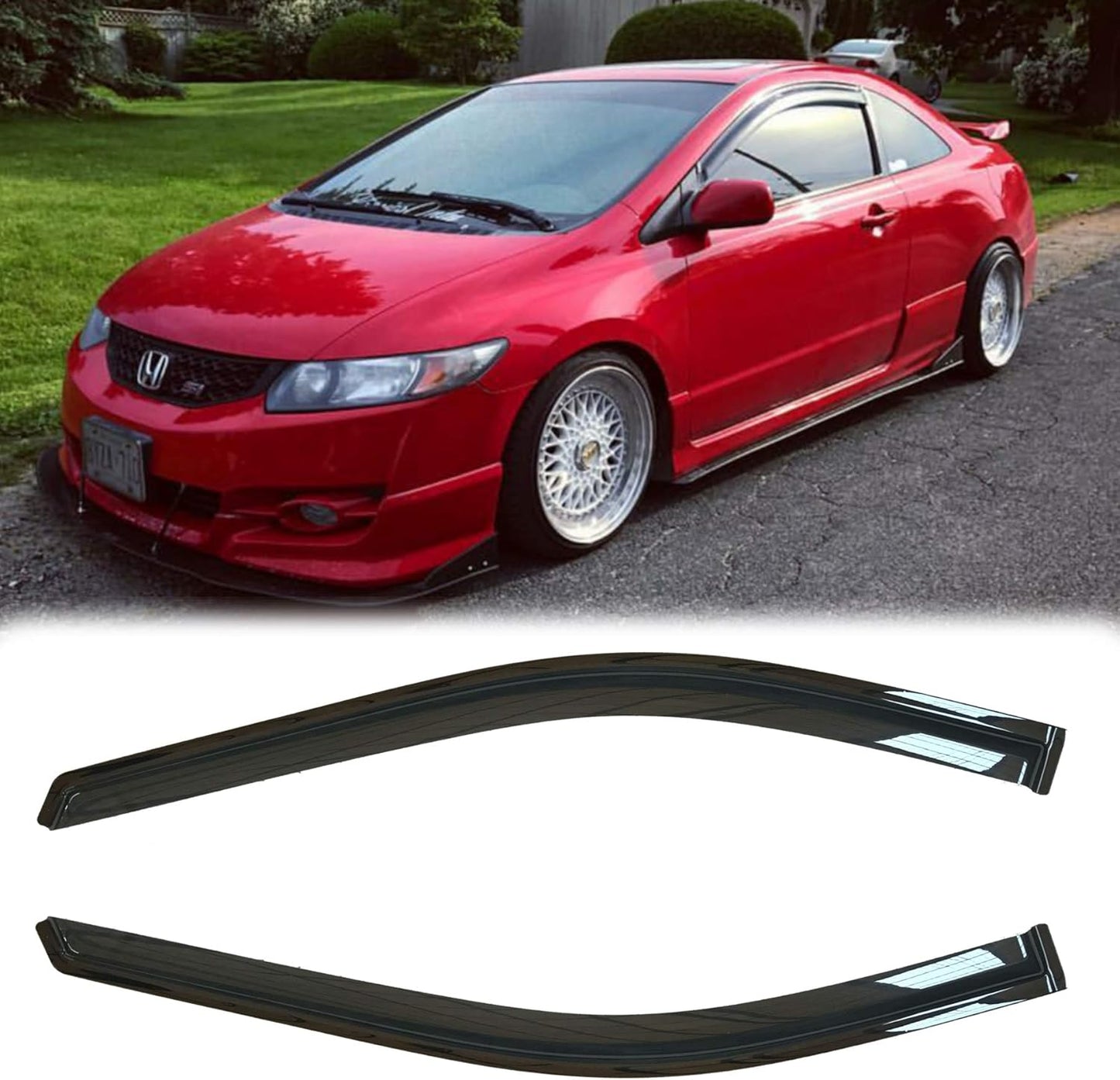 Side Window Wind Deflector, Out-Channel Tape-On Nice Rain Guards Set, Window Visor fit for 2006-2011 Honda Civic 2-Door Coupe Only 92410