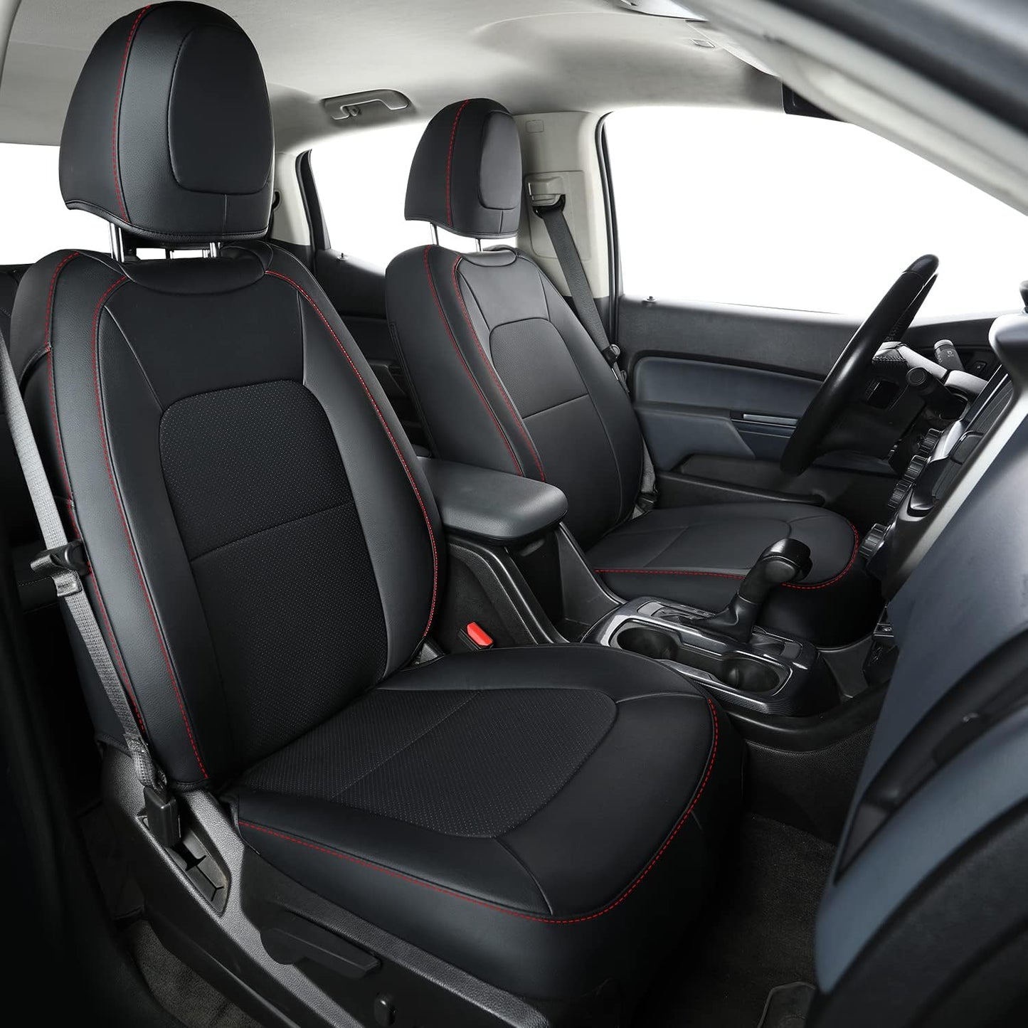 LUCKYMAN CLUB 2 Front Chevy Colorado Seat Covers, fit for 2015-2022 Colorado Crew Cab Z71 LT ZR2 Work Truck with Faux Leather (Black&Red 2 pcs)