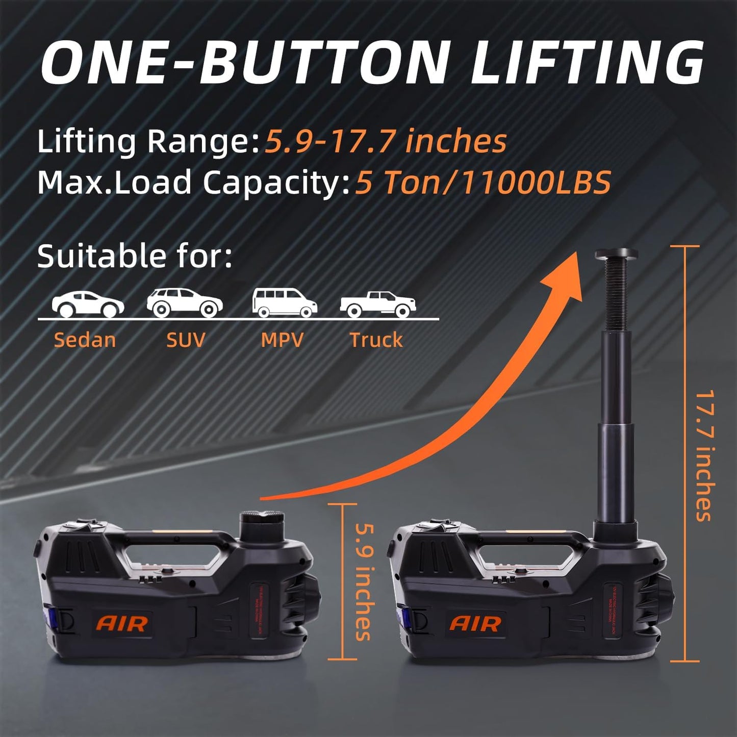 STANDTALL Electric Car Jack Kit 5 Ton 12V Hydraulic Jack Automatic Lift for Car with Impact Wrench and Tire Inflator Pump for SUV Sedan Truck Change Tires Garage Repair Road Emergency