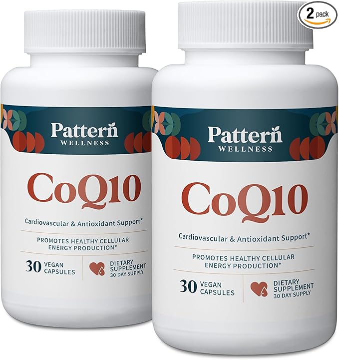 Pattern Wellness CoQ10-200mg Ubiquinone with Bioperine Black Pepper Extract - Cardiovascular & Cellular Energy Production Support - Non-GMO - 60 Vegan Capsules