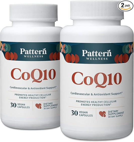 Pattern Wellness CoQ10-200mg Ubiquinone with Bioperine Black Pepper Extract - Cardiovascular & Cellular Energy Production Support - Non-GMO - 60 Vegan Capsules