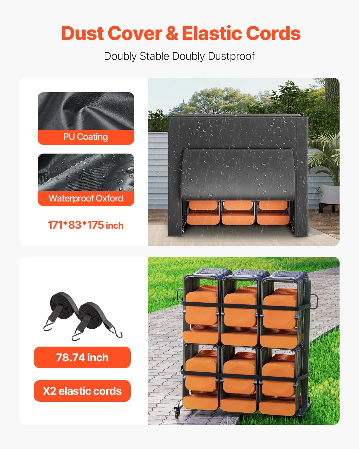 VEVOR Folding Chair Rack, 800 LBS Capacity, Heavy-Duty Chair Cart for 84 Chairs/ 12 Tables+42 Chairs, Dual-Layer Chair Storage Dolly with Rubber Wheels and Holders, Large Chair Holder, Matte Black