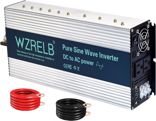 WZRELB 3500W Pure Sine Wave Inverter, Car Power Inverter 72V DC to 110V 120V AC Converter for RV, Truck, Solar, Outdoor with Dual AC Outlets, Hardwire Port, Surge 7000W, LED Display,Off-Grid