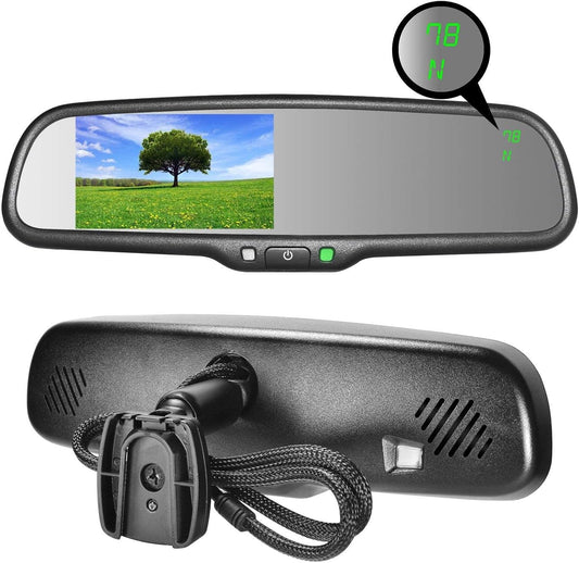 Master Tailgaters 10.5" OEM Rear View Mirror with 4.3" LCD Screen + Compass & Temperature | Rearview Universal Fit Mount | Auto Adjusting Brightness LCD | Anti Glare | Full Original Mirror Replacement