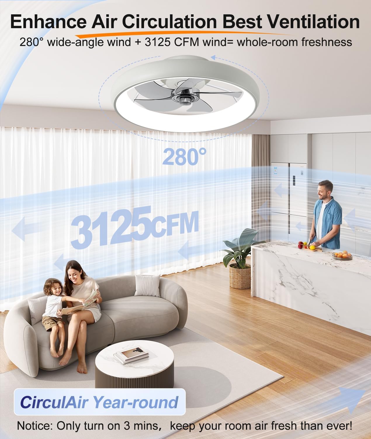 Ultra Low Profile Ceiling Fans with Lights and Remote Ultra Quiet 25 dB, 21" Modern Flush Mount Ceiling Fan LED Ceiling Fan Fandelier Ceiling Milky White