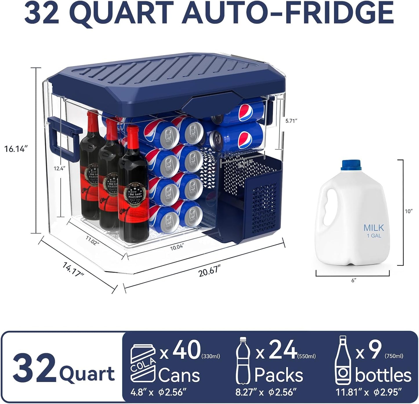 Car Fridge Portable 12V Refrigerator 32 Quart 12 Volt Freezer Compressor Cooler 12V/24V DC 110～240 V AC for Truck Van RV Camper SUV and Home Use