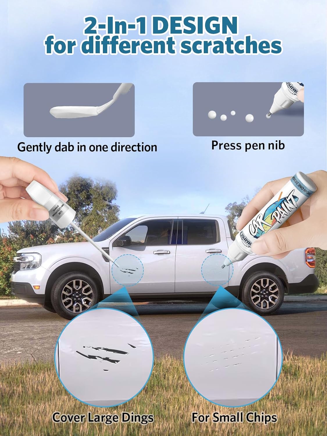 Oxford White(YZ/Z1/M6887) Touch Up Paint for Ford, Car Paint Scratch Repair Remover Pen Color Exact Match, Quick and Easy Fix Automotive Chips and Nicks Scuff
