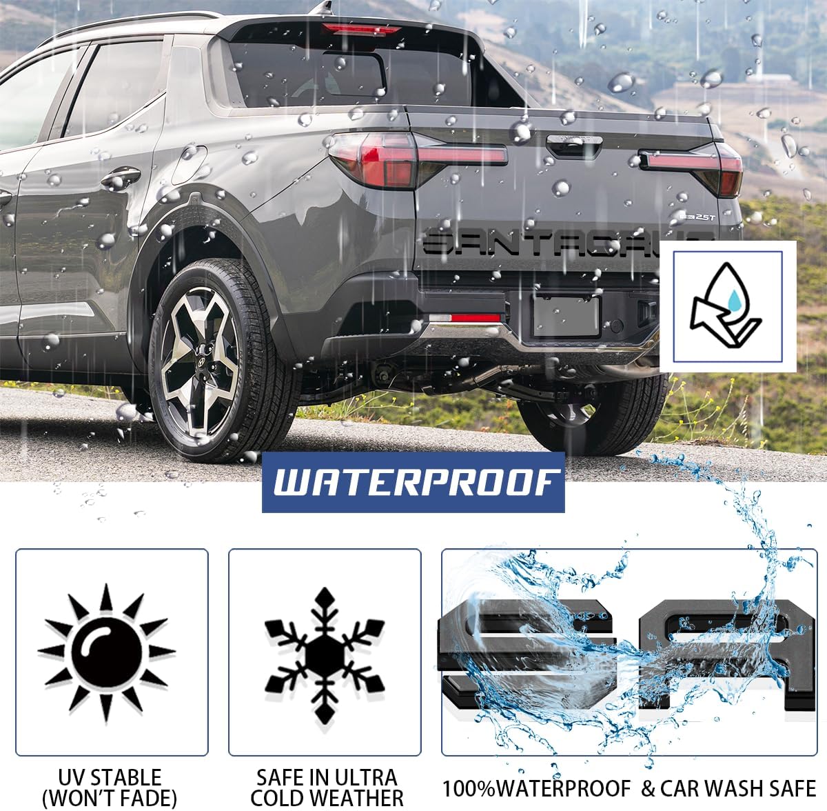 Tailgate Insert Letters Compatible for 2022 2023 2024 2025 Santa Cruz 4D Raised Tailgate Decal Letters (Double Layer Black Edge Gray Faced)